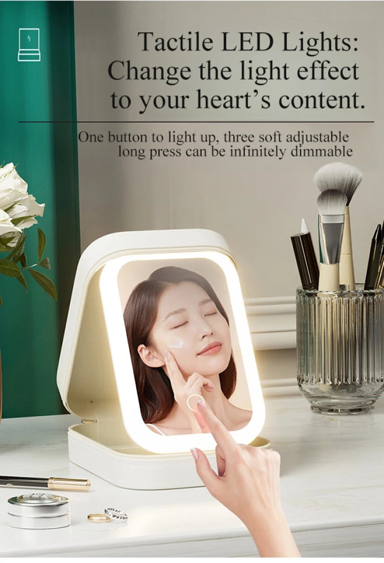 Boîte de rangement portable pour cosmétiques avec miroir lumineux à LED